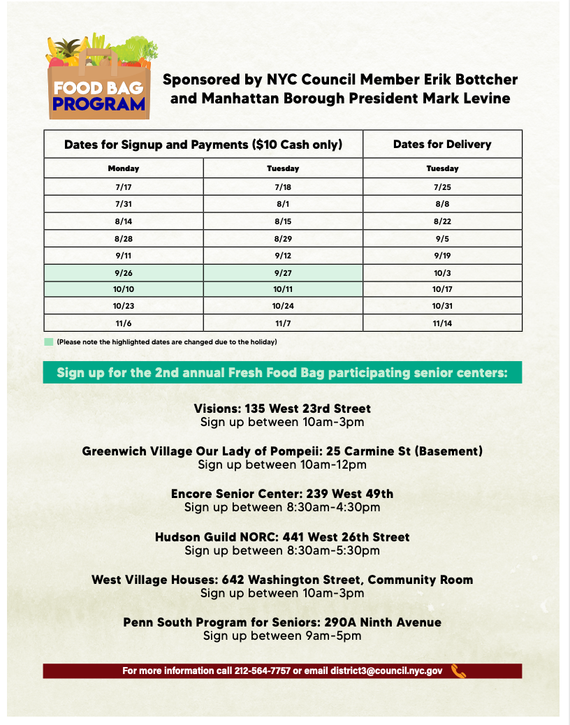 List of food bag dates