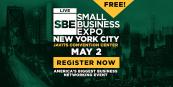 Image of city with a dark green overlay. Text reads: New York City Small Business Expo 2024  Thursday, May 2, 2024 at 10:00 AM EST Javits Convention Center, Hall 1E, 429 11th Ave New York, NY 10001