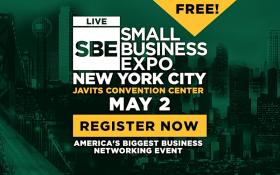 Image of city with a dark green overlay. Text reads: New York City Small Business Expo 2024  Thursday, May 2, 2024 at 10:00 AM EST Javits Convention Center, Hall 1E, 429 11th Ave New York, NY 10001